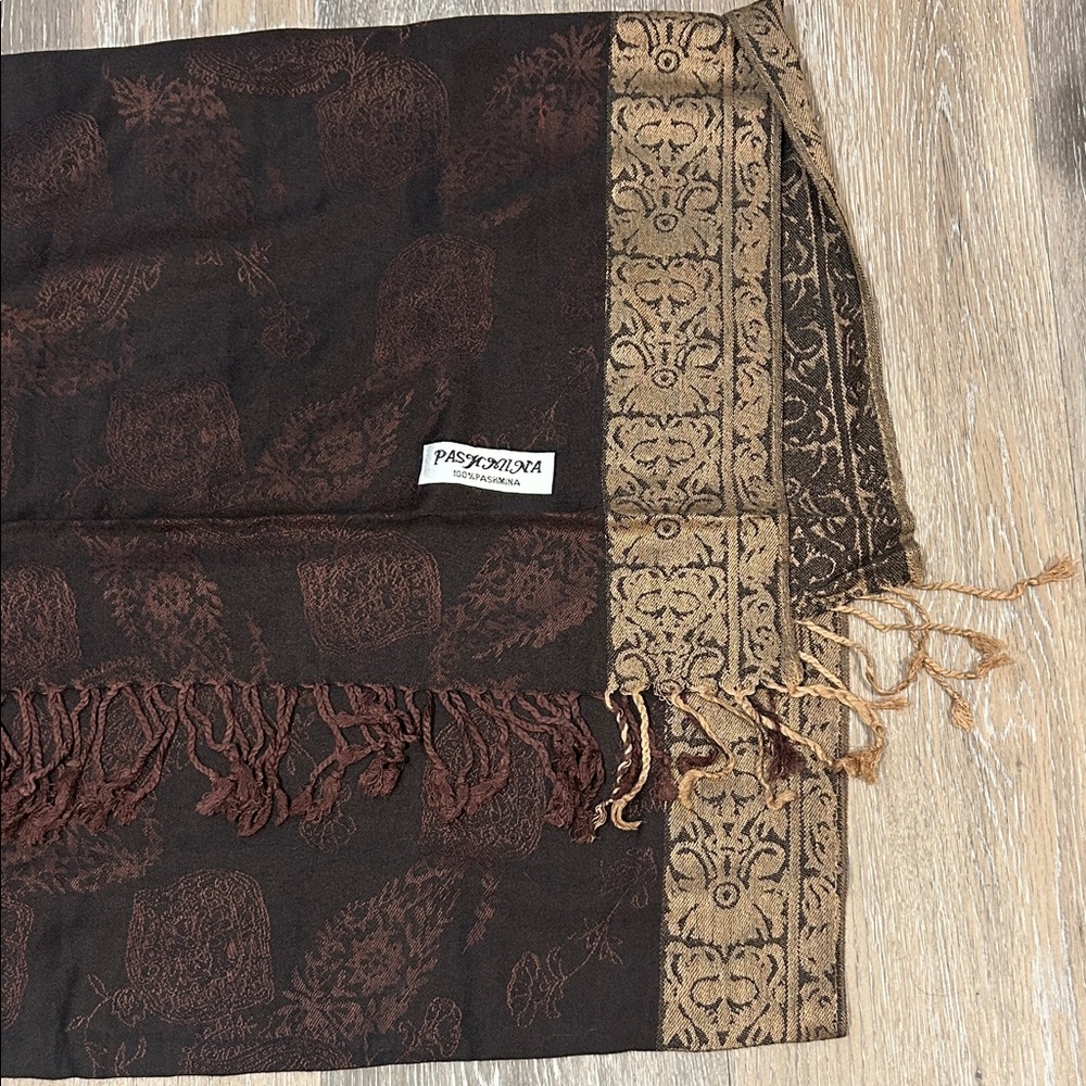 Brown with Gold Pashmina Scarf